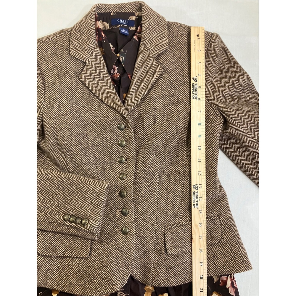Chaps Womens Brown Herringbone Wool Blend Blazer and Floral Cotton Shirt Set S - Picture 2 of 13